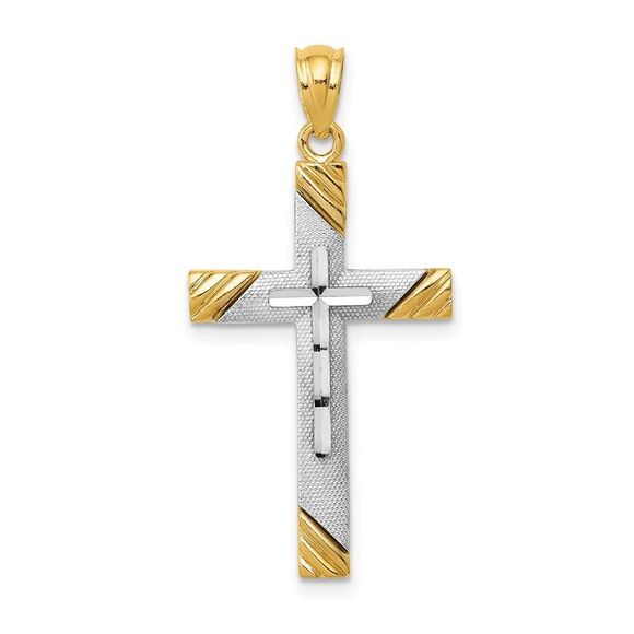 14k Yellow Gold w/Rhodium Cross Pendant